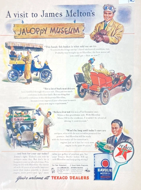 Vintage TEXACO Visit to James Meltons Jalopy Museum  1945 Magazine Print Ad BR85