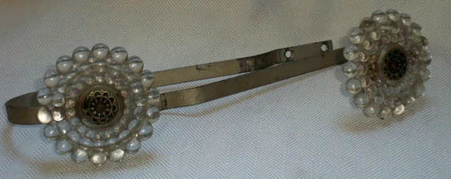 Antique Glass Candlewick Curtains Drapes Pull Tie Backs Metal Brackets Holders 2