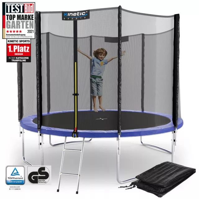 KINETIC SPORTS Gartentrampolin SET mit Zubehör Netz Leiter Regenplane TÜV - GS 2