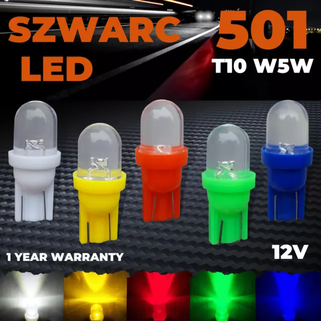 501 T10 Led White Side Light Bulbs W5W Green Red Amber Blue Interior Car Wedge