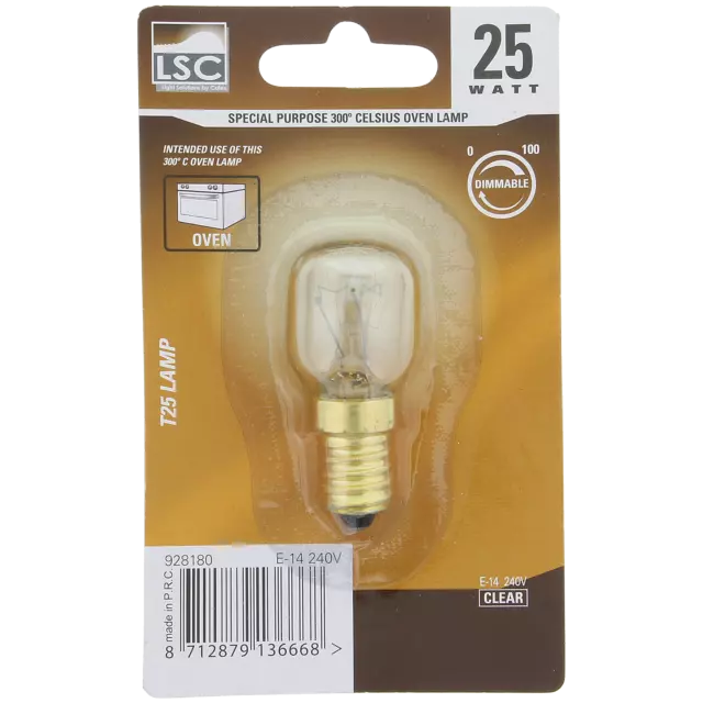 LSC Lampe De Four E14 15W ou 25W T25 Light Calex jusqu'à 300° cuisinière