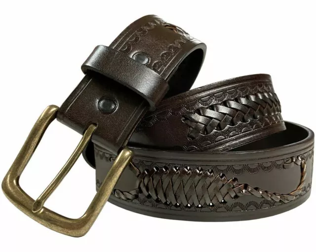 Western Hand-Woven Scorpion Braided Genuine Full Leather Belt 1-1/2" Wide