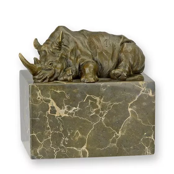 BRONZE Bronzeskulptur Bronzefigur Rhinoceros Nashorn Statuette Afrika Safari
