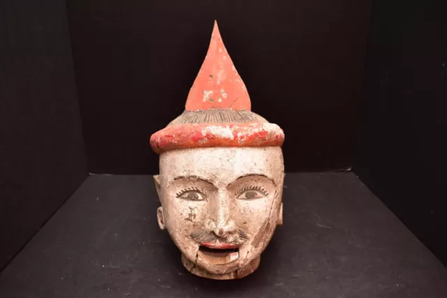 Antique Burmese Puppet Head Carved Wood Theater Large Moving Jaw Lifesize Statue