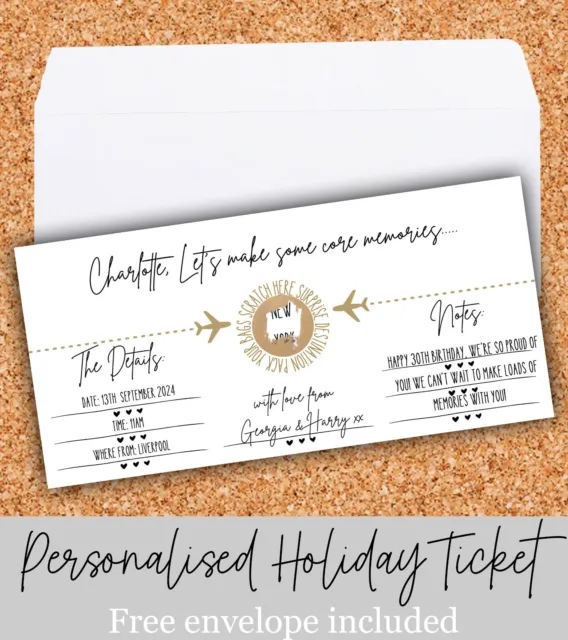 Personalised Boarding Pass Holiday Surprise Scratch off Trip Reveal Gift Ticket