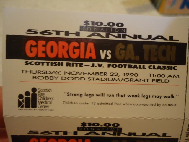 Lot of 4 Georgia Bulldogs vs. Georgia Tech UNUSED JV Football Tickets  1990 2