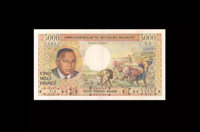 1966 French Africa "Madagascar" 5000 Francs **X-Rare** "V" (( Ef ))