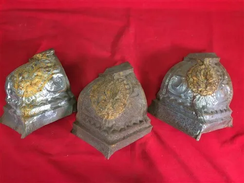 3 Ceiling Tin Corner Tiles, Architectural Salvage, Reclaimed Molding Vintage G