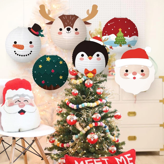 Christmas Halloween Round Paper Lanterns Lamp Shade Xmas Snowflake Santa.