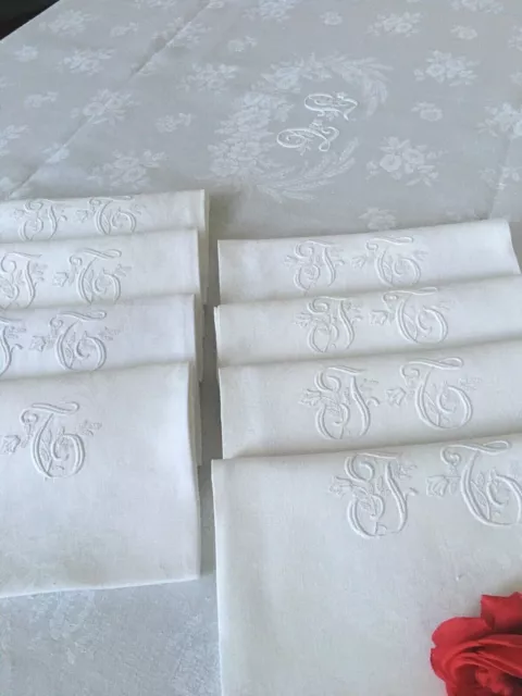 Service de table Nappe 8 serviettes  Mariage Linge ancien Réf 1914