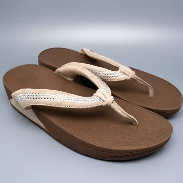 FitFlop Crystal Swirl Thong Slip On Sandals Beige Womens SIZE 9 EU 41