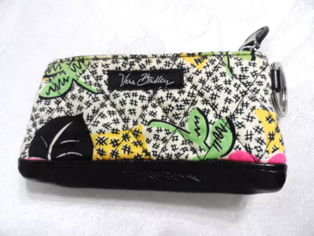 Vera Bradley Coin Purse ID Keyring Zip Case Outside Compa Floral 5x3"