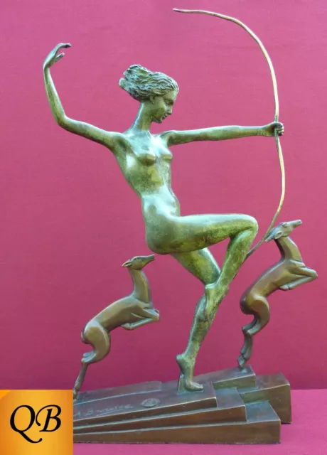 Bronze Figurine Art Deco Sculpture Statue Diana With Fawns Hot Cast Nude Figure 2