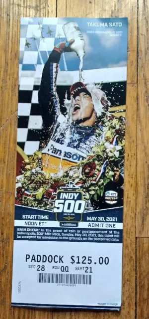2021 Indianapolis Indy 500 Ticket Stub Takuma Sato Helio Castroneves Sm Crease 2021 Indianapolis Indy 500 Ticket Stub Takuma Sato Helio Castroneves Sm Crease