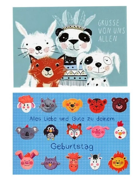 *Postkarte*Kindergeburtstag*Geburtstag*Tiere*Grüße von uns allen....A6