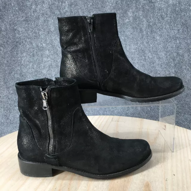 Sesto Meucci Boots Womens 6.5 Ankle Booties Side Zip Block Heel Black Faux Suede