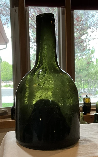 Black Glass Belgium Mallet Bottle Emerald Green