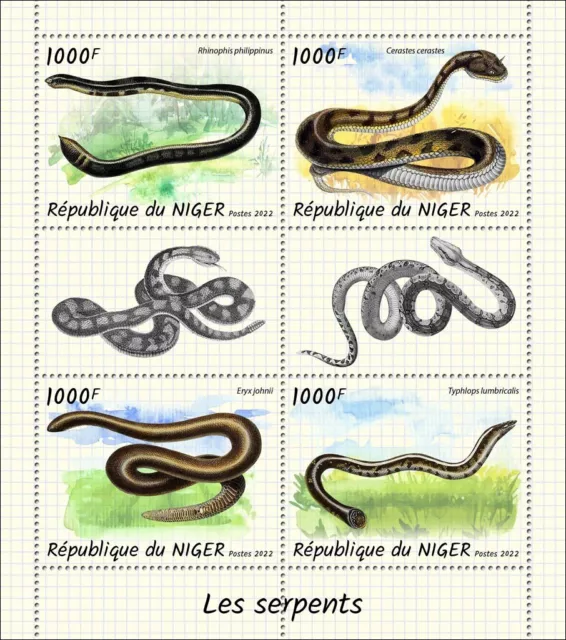 Niger Stamps 2022 MNH Snakes Miniature Sheet 4 Stamps