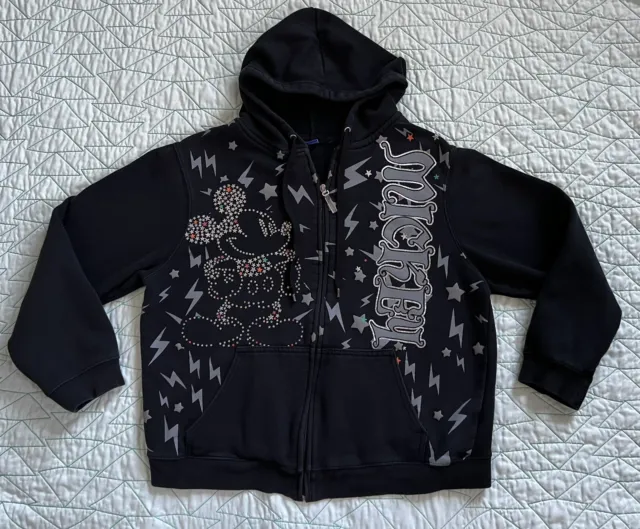 Disney Zip-Up Mickey Mouse Hoodie Stats Lightning Bolt Size Small 22” X 23”