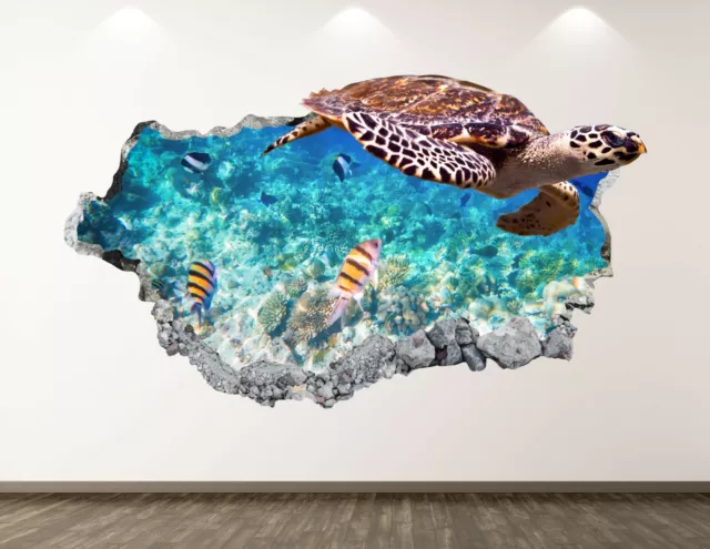 Turtle Wall Decal Art Decor 3D Smashed Ocean Animal Kids Art Room Sticker BL292