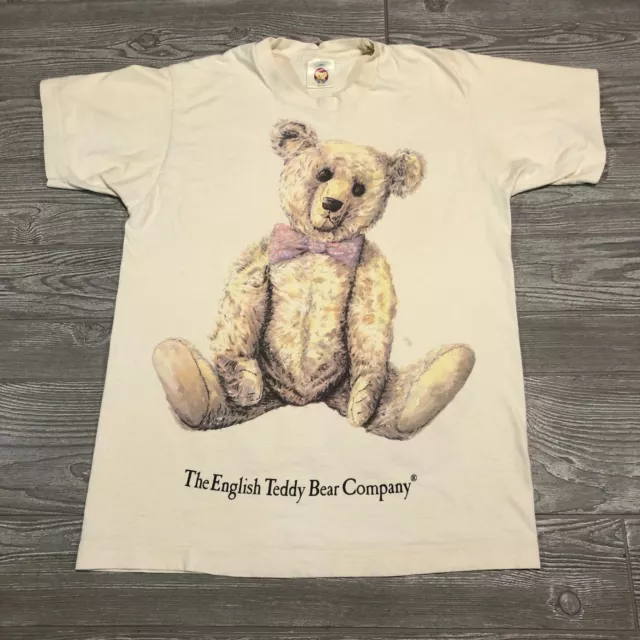 English Teddy Bear Company Shirt Mens M Beige 2 Sided Single Stitch 90s VTG 4803