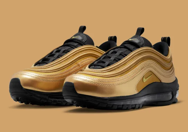 Nike Air Max 97 Gold Black Womens US 7-9 Athletic Running Shoes Sneakers New ☑️