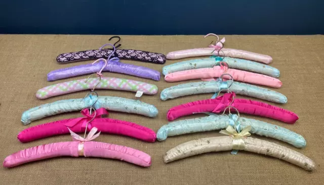 Job Lot 13 X Vintage Pink & Pastel Coloured Padded Coat Hangers