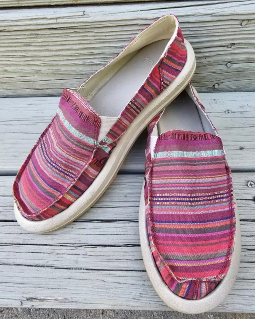 Sanuk Shoes Women's 9 Loafers Striped Sidewalk Surfers Flats Canvas Boat Slip-On