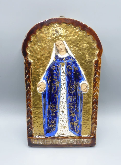 Bague Victorienne Or 18k Marquise émaillée Vierge Marie Et Perles - Taille 56, Vers 1890, Occasion