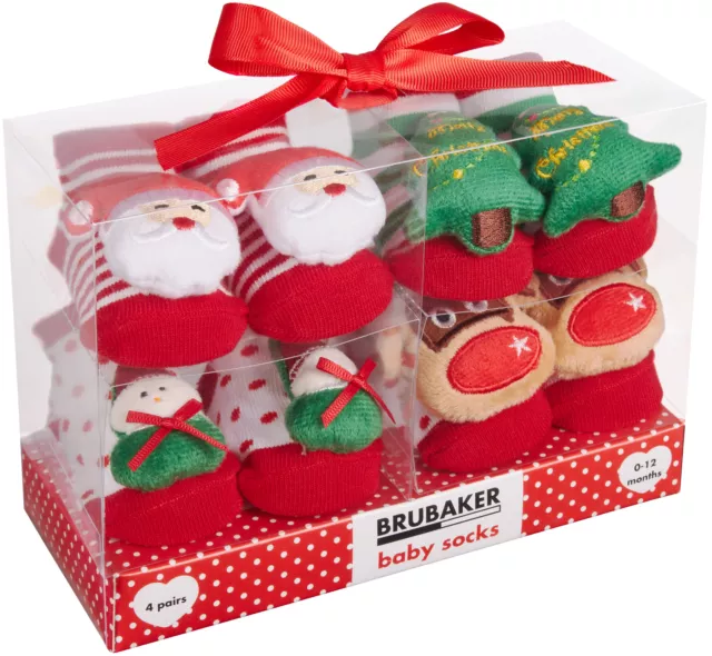 BRUBAKER Juego de 4 Calcetines Navidad con Decor de Muñecos Bebé 0 - 12 Meses