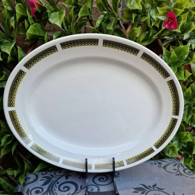 Swinnertons : Padua 14"×11" Green Leaf Large Rimmed Serving Platter Plate 1940s