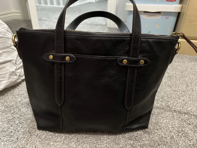 Fossil Small Black Leather Tote Bag - Great Condition