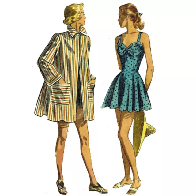 1940's Cucito Motivo: Costume da Bagno, Nuotare Suit, Spiaggia Cappotto -