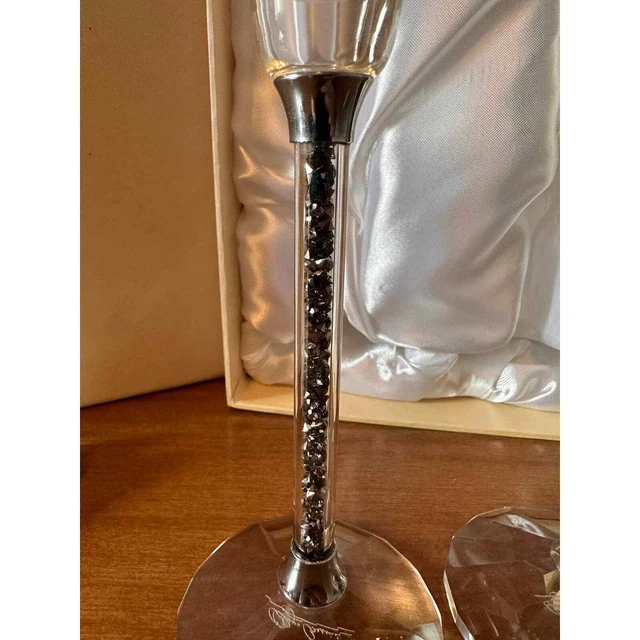 Oleg Cassini Crystal hematite toasting flutes 6 ounces set of two