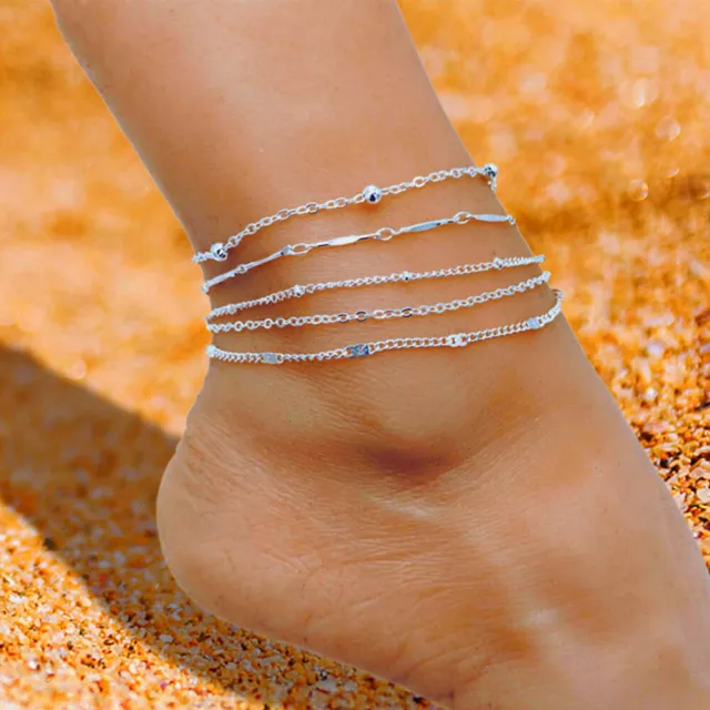 Bohemian Style Ankle Bracelet Multi Layer Womens Anklet Chain Beach 5pcs/set UK