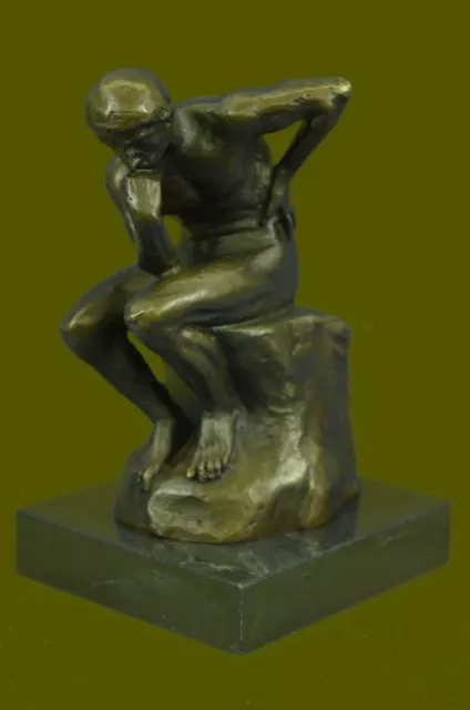 Elegantes Bronce Mármol Base Estatua Rodin `S el Pensador Escultura Art Déco