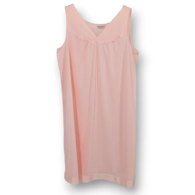 Vtg Vanity Fair Nightgown Women Size L Nylon Sleeveless Satin Trim Pink USA