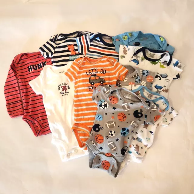 NEWBORN Baby Boy BODYSUITS Lot of 10 Carters and Gerber Brand Size NB