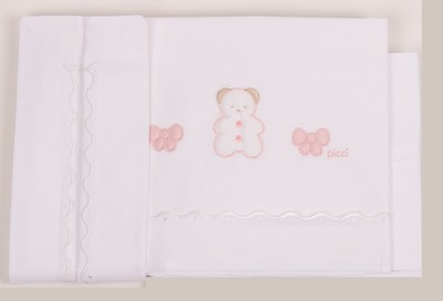 01 Bianco Rosa Lenzuola Culla Picci Milky set 3pz Ricamato Cod PC612501 Var 