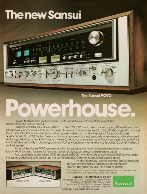 Sansui - 9090 Receiver - Original Magazine Ad - 1976 Sansui - 9090 Receiver - Original Magazine Ad - 1976