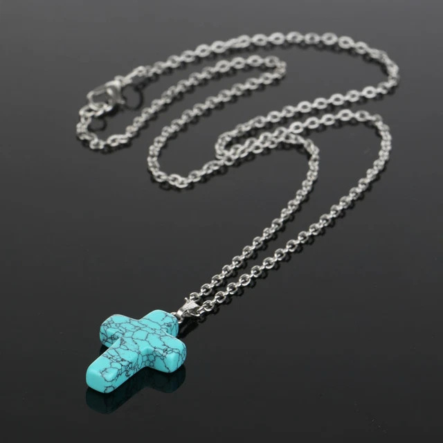 Quartz Stone Crystal Cross Silver Necklace Pendant Healing Chakra Cross Stone