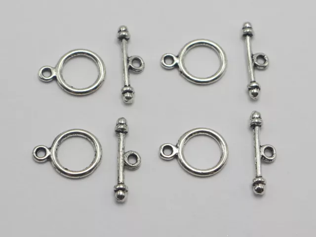 50 Sets Tibet Silver Tone Tiny Round Circle Toggle Clasps 10mm Bracelet Making