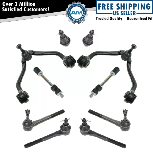 10 Piece Steering & Suspension Kit Control Arms Tie Rods Sway Bar End Links New