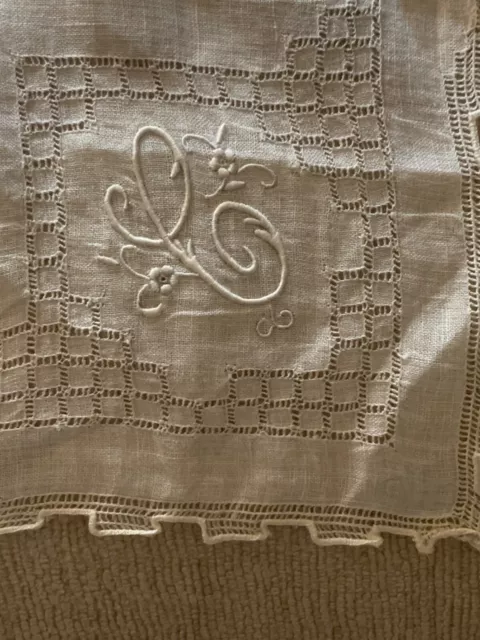 Vintage ladies drawn  handkerchief, hankie, white pair with initials in corner 2