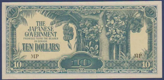 1944 JIM Japanese Invasion Money $10 Ten Dollars Malaya Borneo =UNCIRCULATED=