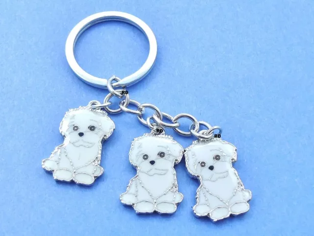 Bichon Frise Dog Breed Key Chain or Purse Charm 3 Dogs attached FREE SHIPPING 2