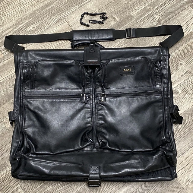 Tumi Alpha Leather Black Suitcase Garment Bag Zipper Shoulder Strap 21"
