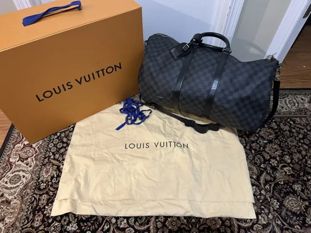 Louis Vuitton Keepall Bandouliere Duffle Black Canvas 55 Gray luggage tote bag 