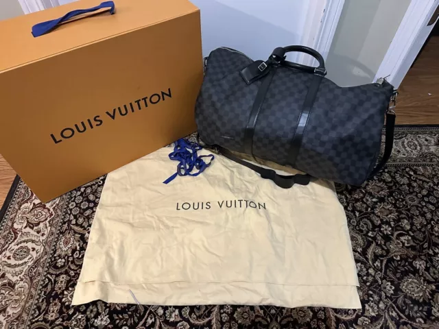 Louis Vuitton Keepall Bandouliere Duffle Black Canvas 55 Gray luggage tote bag 