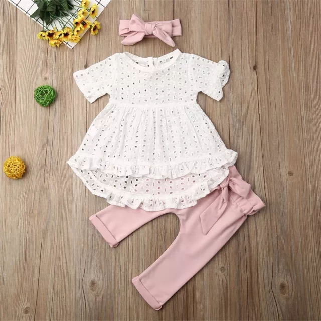 Infant Baby Girl Clothes Set Lace Shirt Dress Tops Pants Leggings Outfits 3Pcs